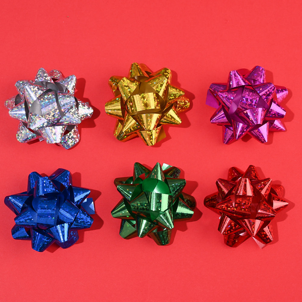 6PCS 5cm PET Christmas Star Ribbon Flower Decorations
