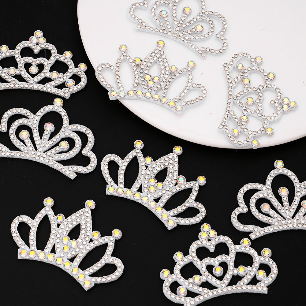 15-Piece White Padded Crown Rhinestone Patches
