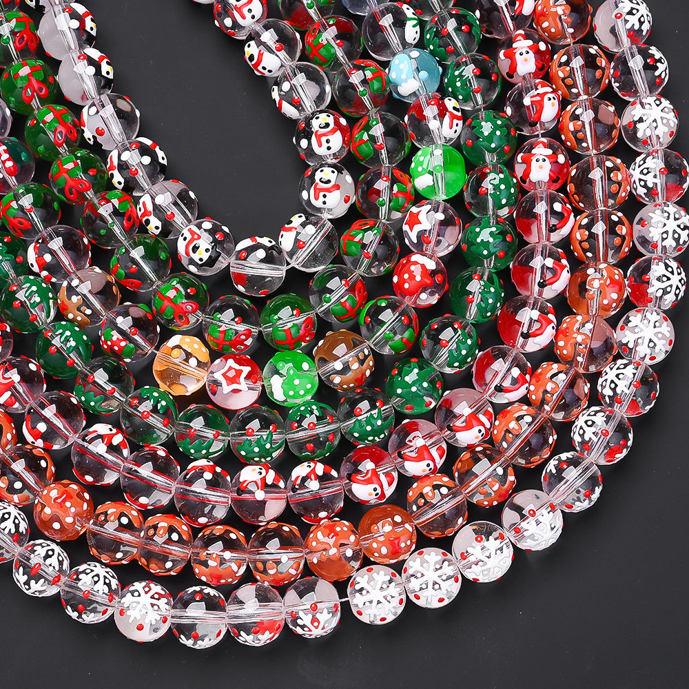 15PCS 12mm Christmas Lampwork-Style Glass Bead Set