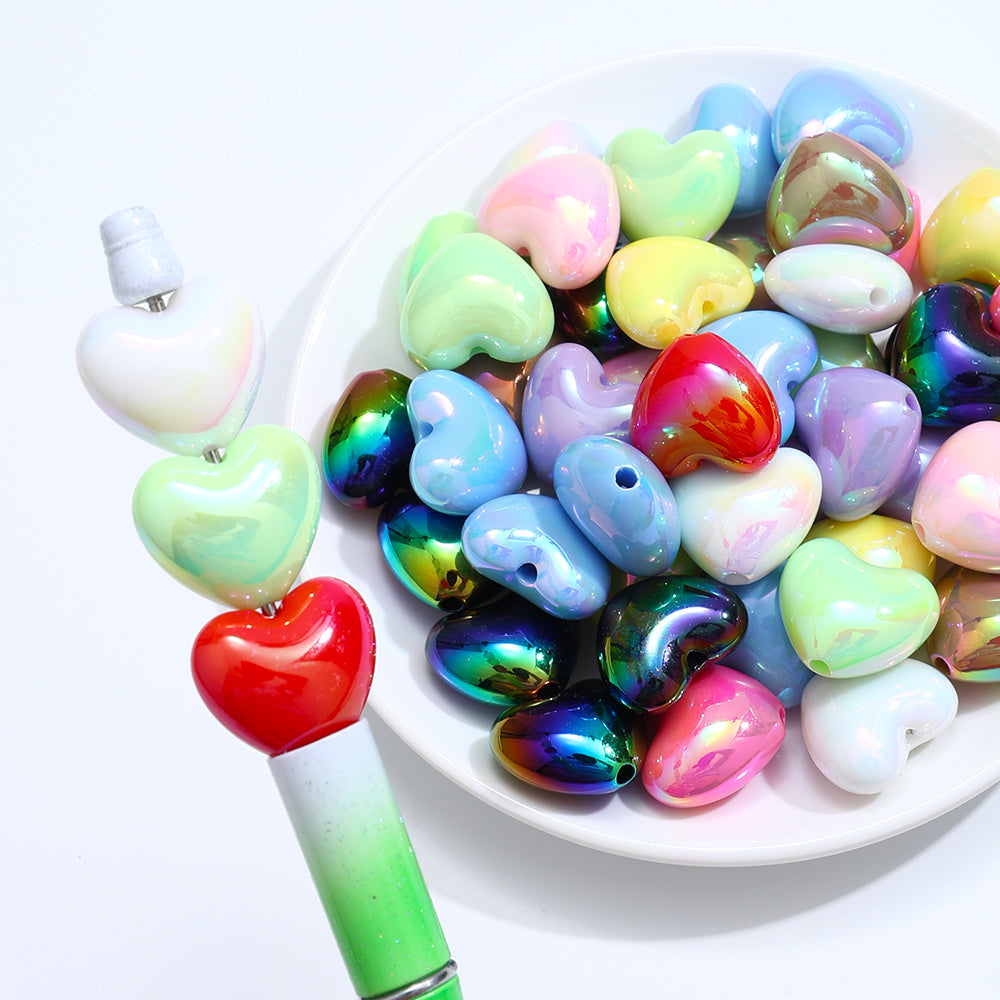 AB Mixed Color Fat Heart Acrylic Beads