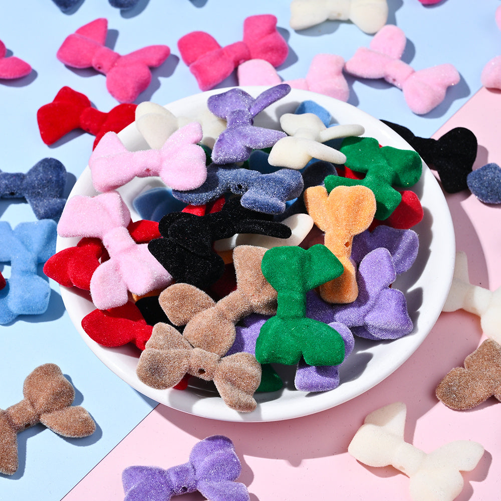 Flocked Bow Resin Beads