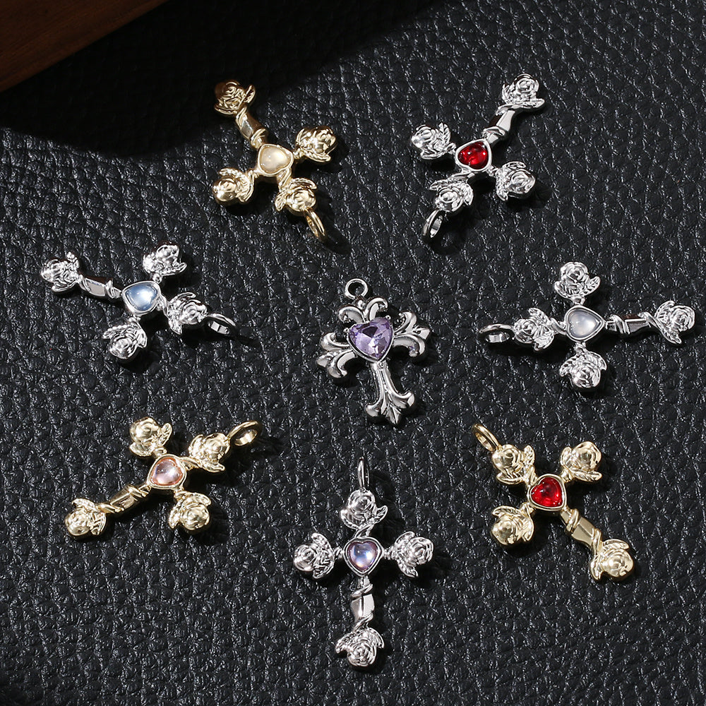 Y2K Rhinestone Cross Alloy Pendants