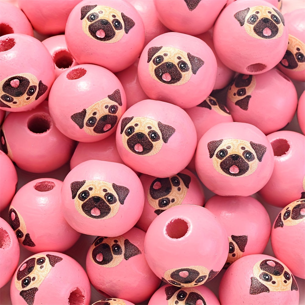 10PCS 16mm Puppy-Themed Wooden Bead Set