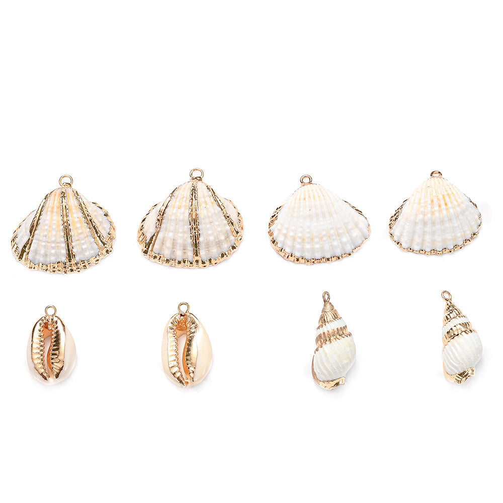 8-Piece Mixed Natural Shell Conch Charms with Gold Edges