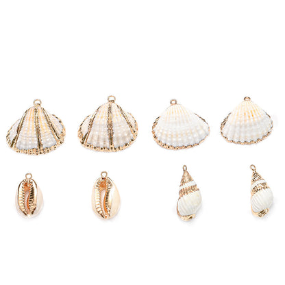 8-Piece Mixed Natural Shell Conch Charms with Gold Edges