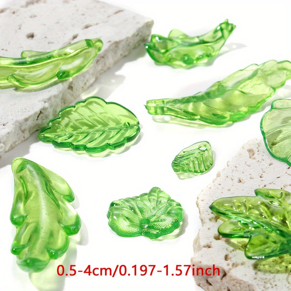 Clear Green Acrylic Leaf Beads and Charms