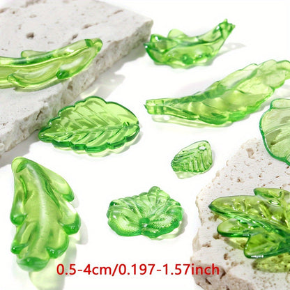 Clear Green Acrylic Leaf Beads and Charms