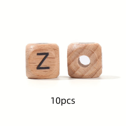 10-Piece 12 mm Square Alphabet Letter Wooden Beads