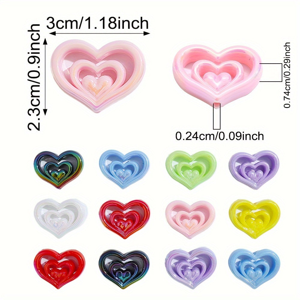 10PCS 23×30mm Three-Layer Heart Acrylic Bead Set
