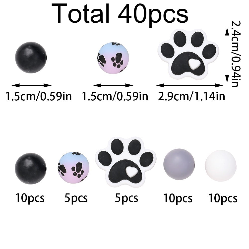40PCS Paw Shape Silicone Bead Set