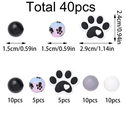 40PCS Paw Shape Silicone Bead Set