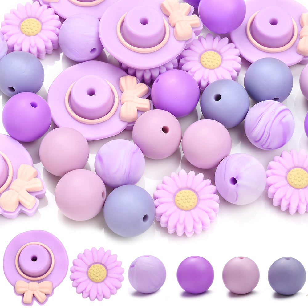 30PCS Hat & Daisy Silicone Bead Set