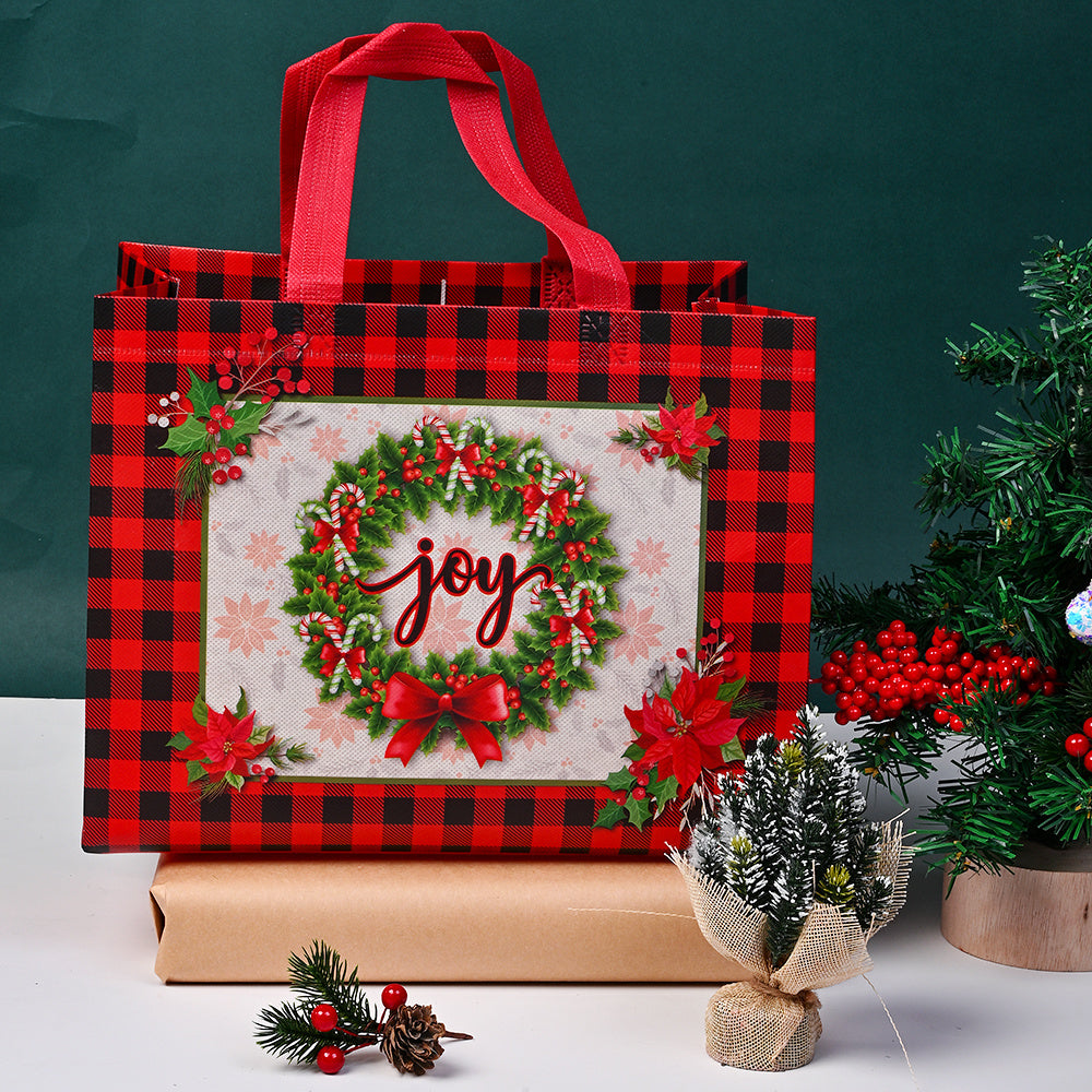 8-Piece 32x18x25 cm Christmas Plaid Tote Gift Bags