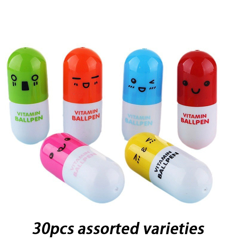 20/30-Piece Creative Vitamin-Shaped Retractable Ballpoint Pens