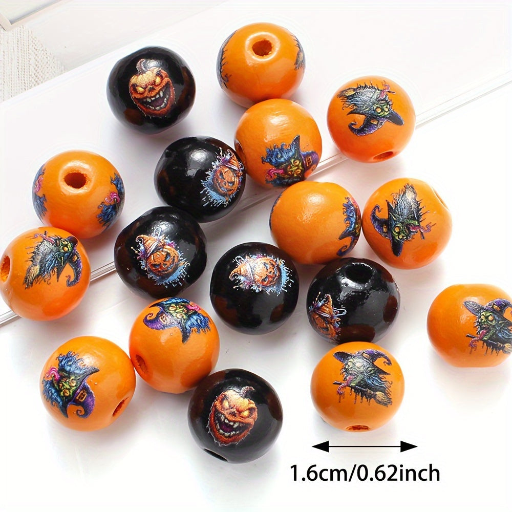 Halloween Witch Pumpkin Wooden Spacer Beads