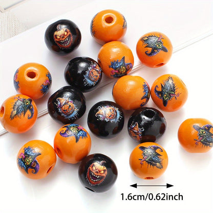 Halloween Witch Pumpkin Wooden Spacer Beads