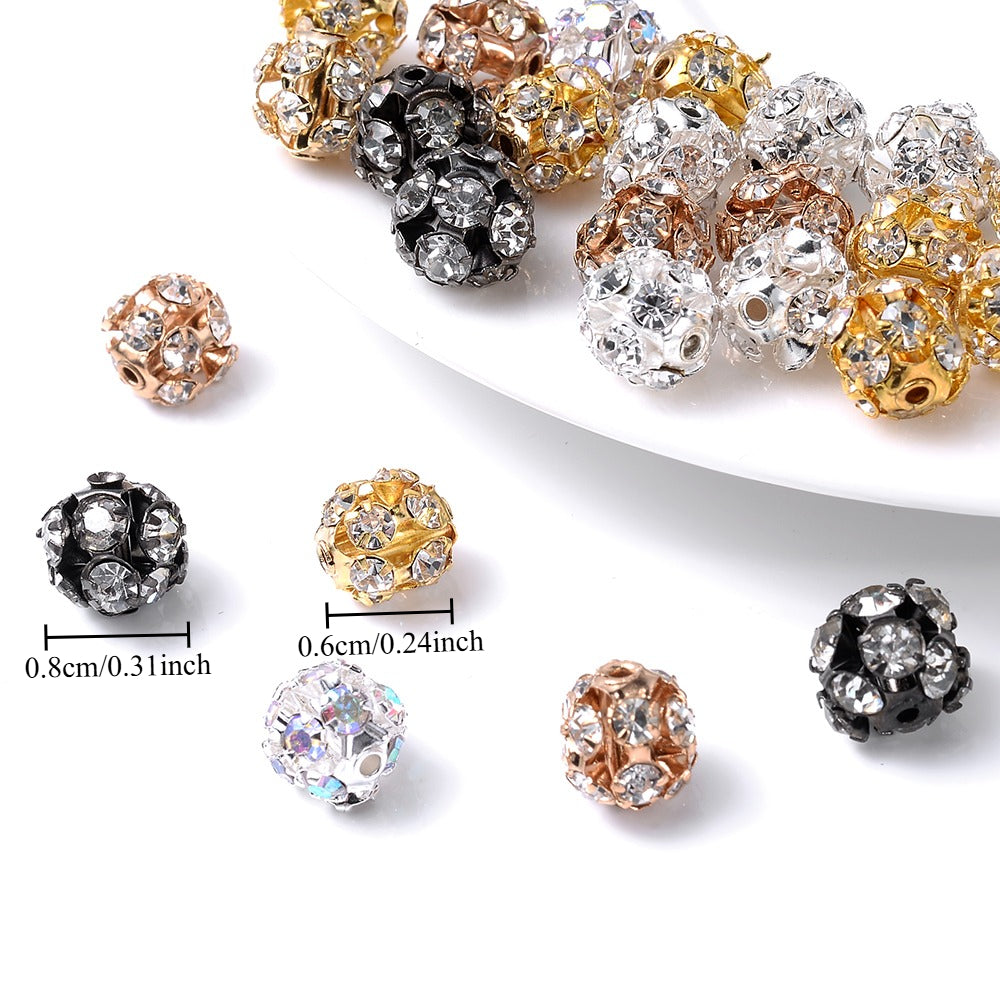Mixed Color Alloy Rhinestone Round Spacer Beads