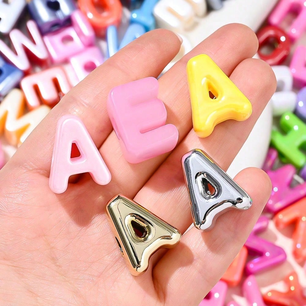 Golden / Silver Shiny CCB Big Hole Alphabet Beads, 10pcs
