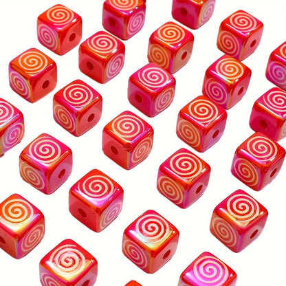 Red Swirl Square Acrylic Beads