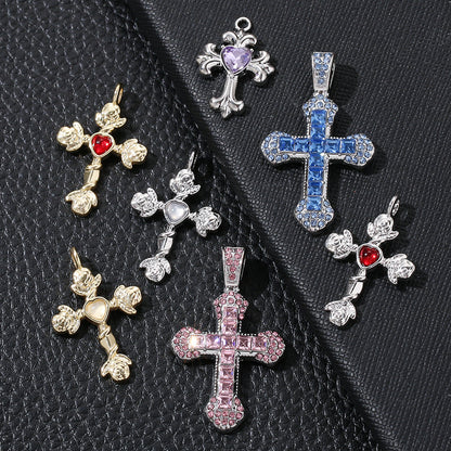 Y2K Rhinestone Cross Alloy Pendants