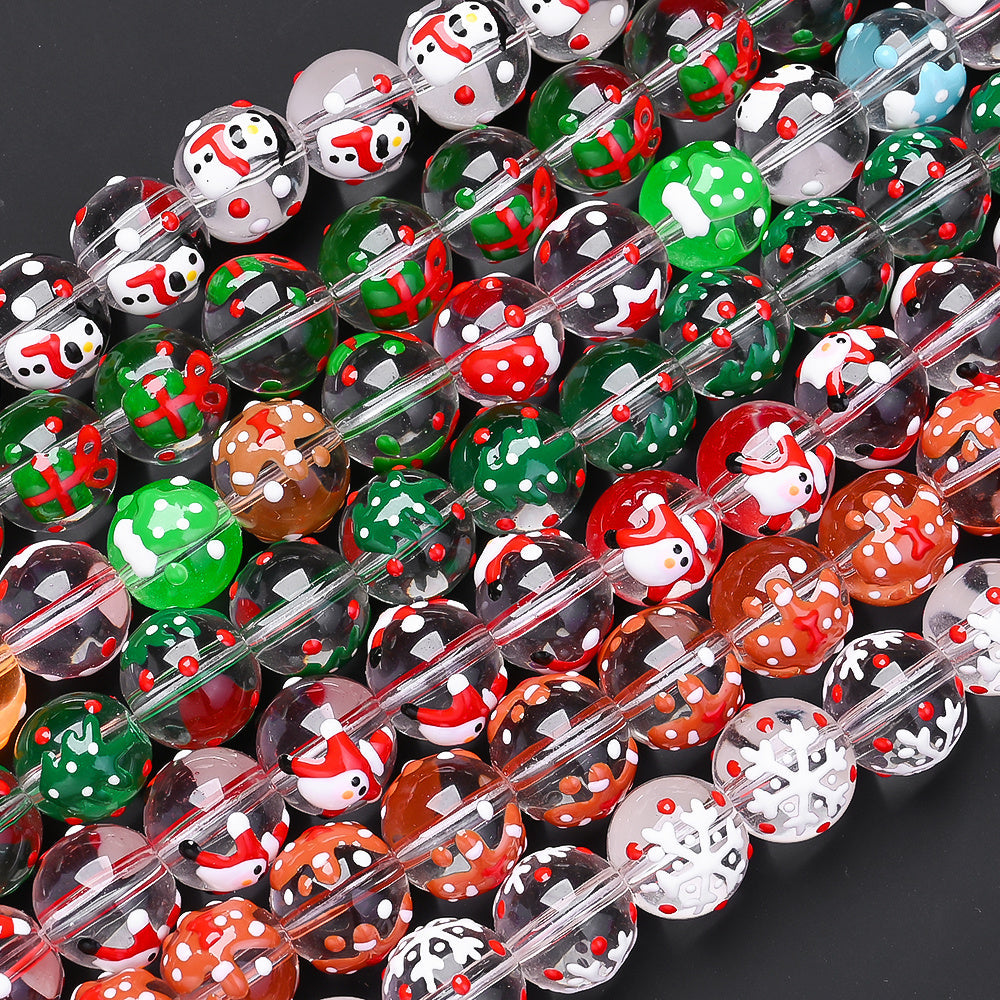 15PCS 12mm Christmas Lampwork-Style Glass Bead Set