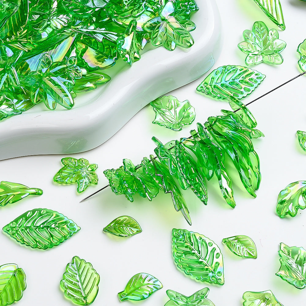 Green Acrylic Leaf Beads