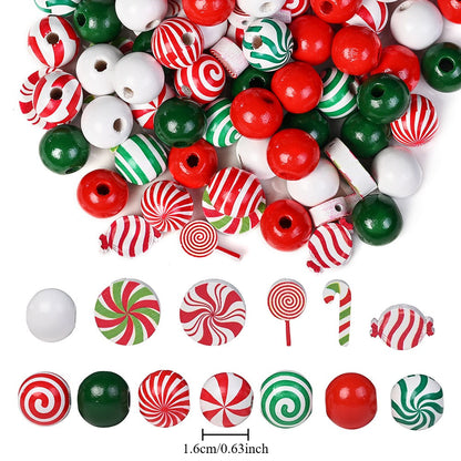 80/110-Piece Christmas Stripe Wooden Bead Set