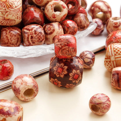 50/100-Piece Tribal Style Multicolor Wooden Spacer Beads
