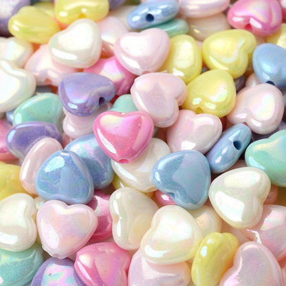 50pcs 11x12mm Sparkling AB Heart Acrylic Beads | Shiny Spacer Beads