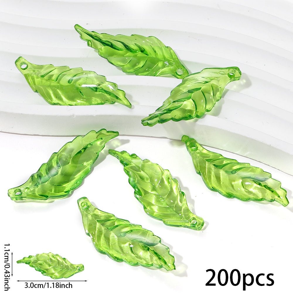 Clear Green Acrylic Leaf Beads and Charms