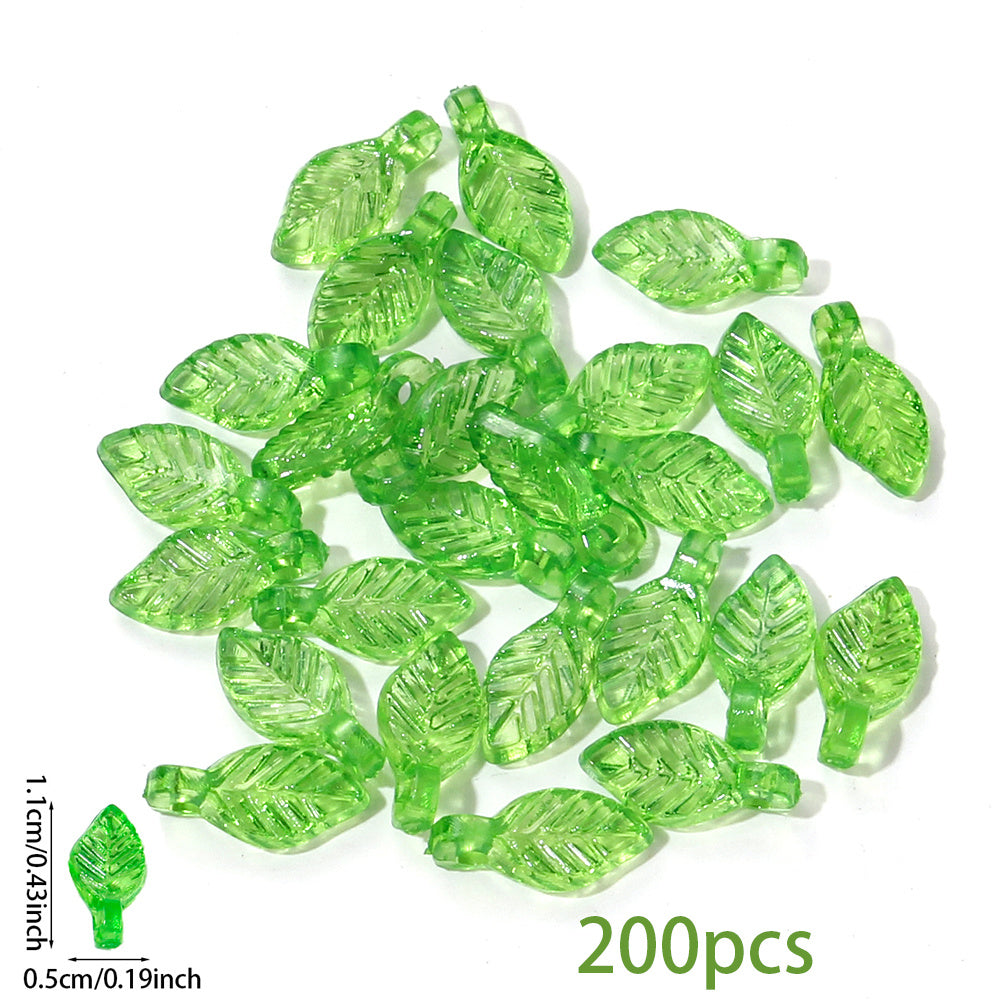 Clear Green Acrylic Leaf Beads and Charms
