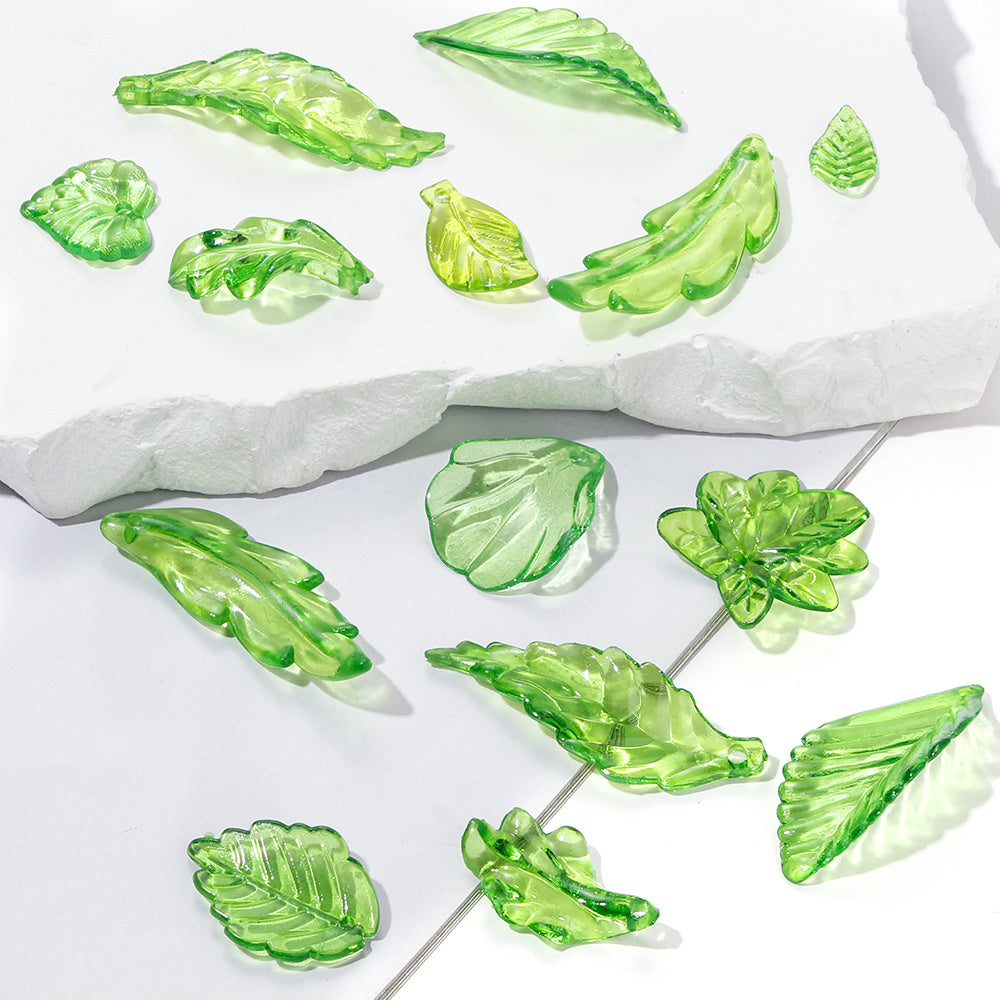 Clear Green Acrylic Leaf Beads and Charms
