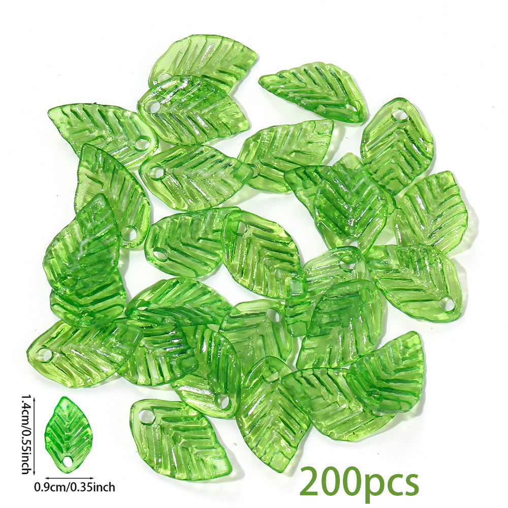 Clear Green Acrylic Leaf Beads and Charms