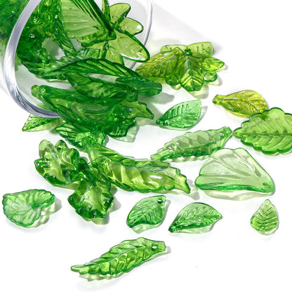 Clear Green Acrylic Leaf Beads and Charms