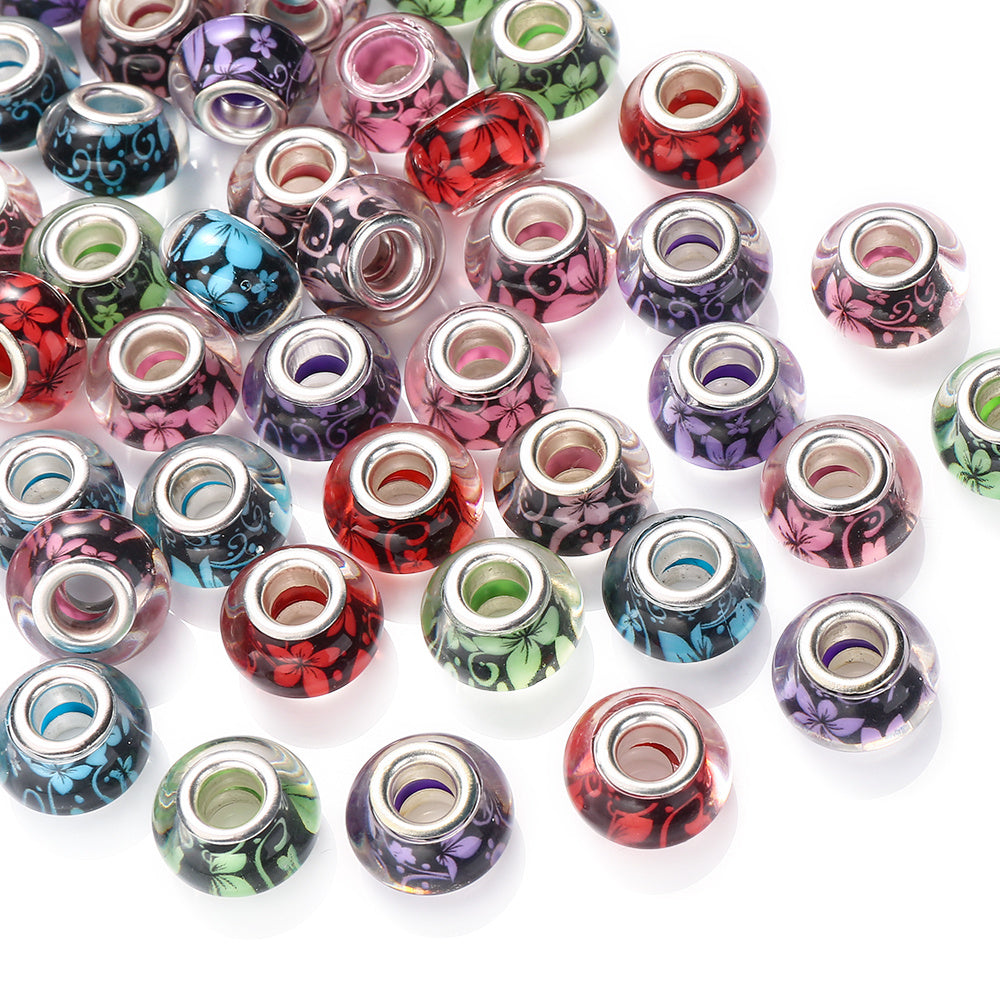 Flower Pattern Resin Large Hole Beads