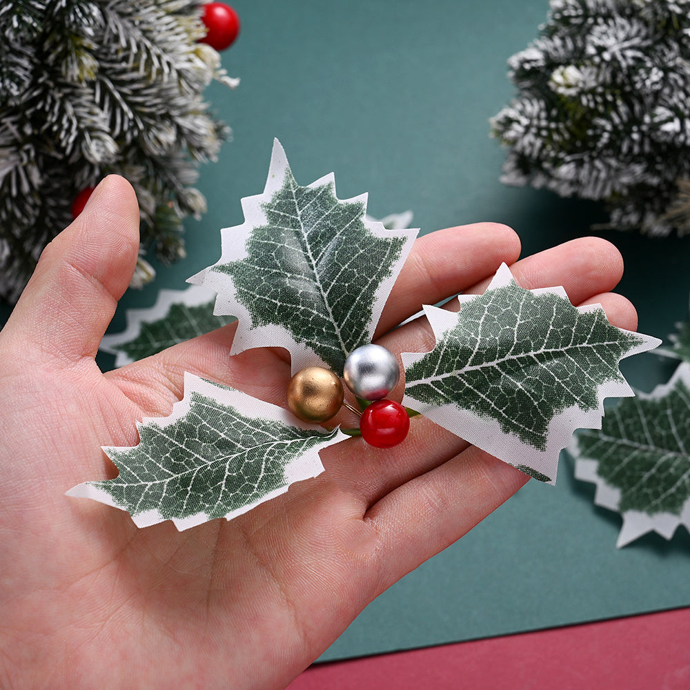 Simulated Christmas Green Leaves & Red Berry Decorations
