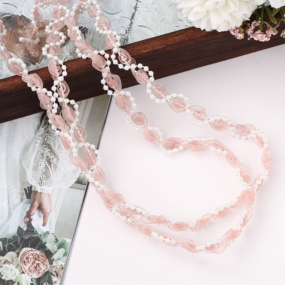 1 m Apricot Flower Pearl Embroidered Lace Trim