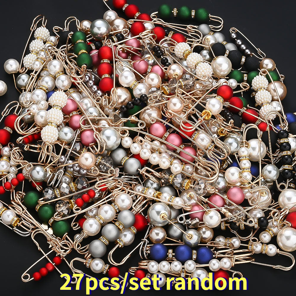 Imitation Pearl Iron Safety Pin Brooches