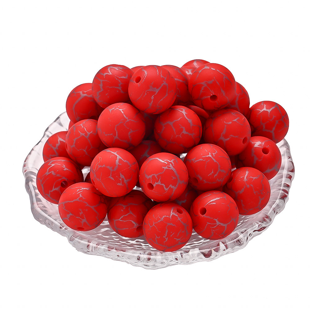 10pcs Crack Printed Silicone Spacer Beads