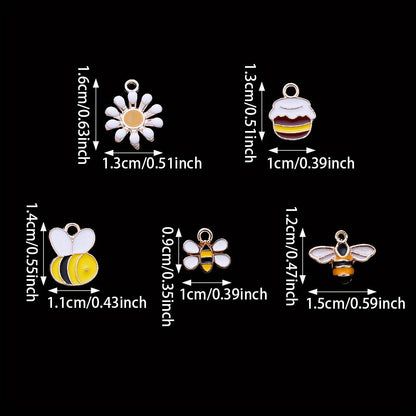 10PCS 9–16mm Yellow Enamel Honeybee Charm Set