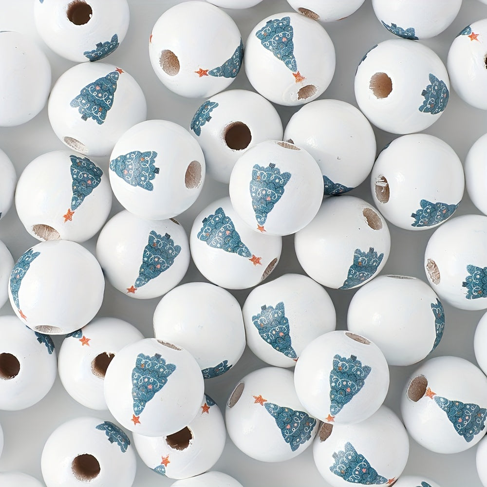 Christmas Wooden Tree Pattern Beads