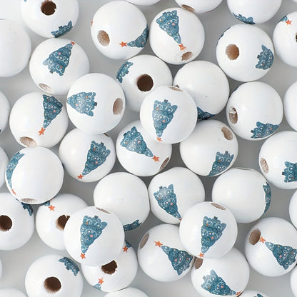 Christmas Wooden Tree Pattern Beads