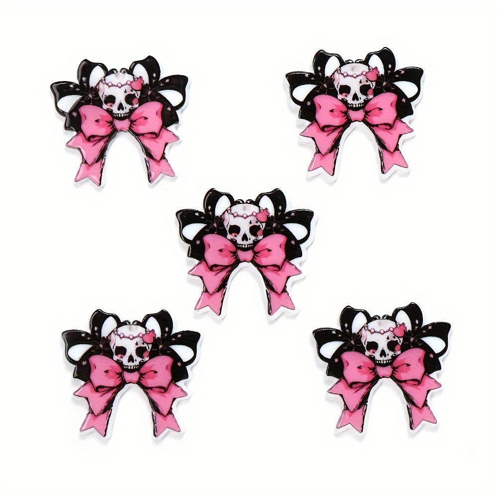 Pink Black Bow Acrylic Spacer Beads