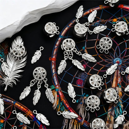 20/40/60PCS Boho Silver-Tone Dreamcatcher Charms & Spacer Beads