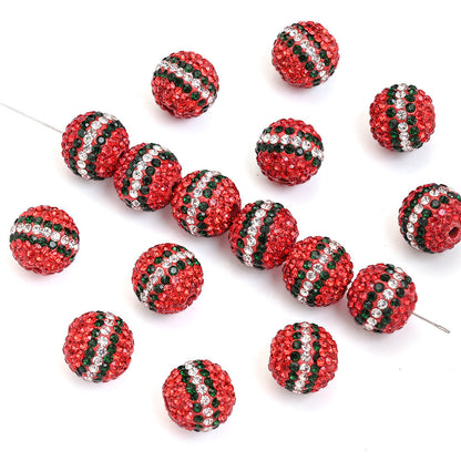 Red Striped Round Acrylic Faux Diamond Beads