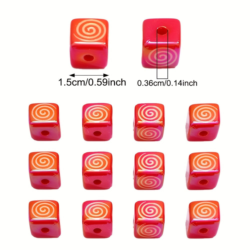 Red Swirl Square Acrylic Beads
