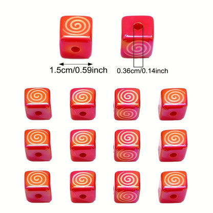 Red Swirl Square Acrylic Beads