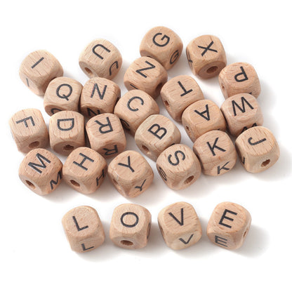 12 mm Wooden Square Letter Beads