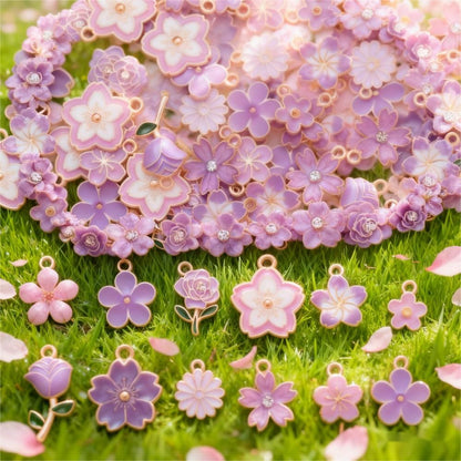 20/50PCS Purple Flower Enamel Charm Pendant Set