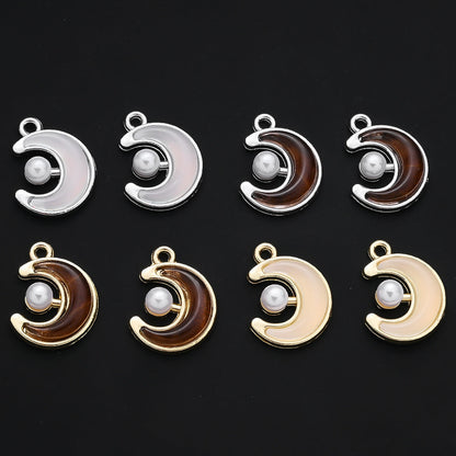 20PCS Black & White Moon Charms with Imitation Pearl Beads